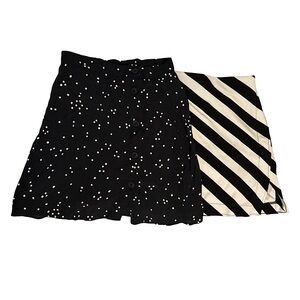 Set of 2 H&M Black and White Mini Skirts Striped & Polka Dot Size Small Pair [S]